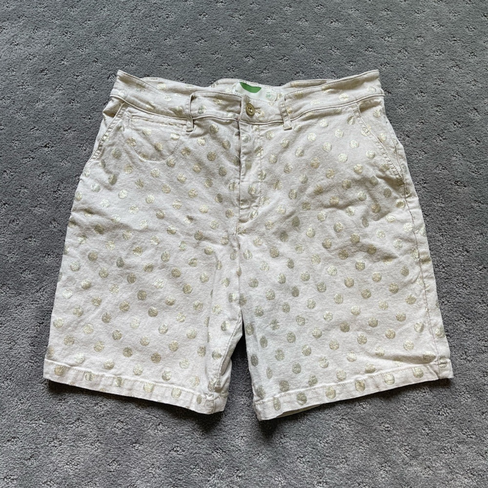 by Anthropologie Linen Blend Shorts With Gold Polka Dots Size 30